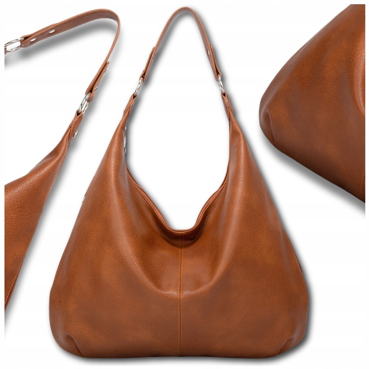 Damska Torebka Skórzana Brązowa Worek Pojemna A4 Duża Na Ramię Pasek Skóra