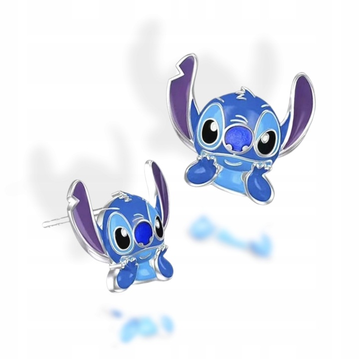 Pr.925 Srebrne bajkowe kolczyki Stich dla dziewczynki - HIT kolorowy Stitch