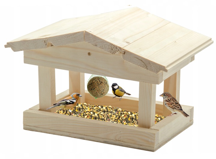 DUŻY KARMNIK DREWNIANY BUDKA NA KARMA KULE ZIARNO DLA DZIKICH PTAKÓW XL