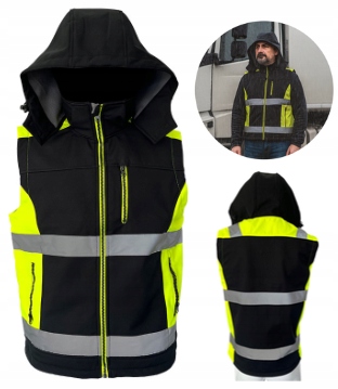 KAMIZELKA robocza BEZRĘKAWNIK softshell Z KAPTUREM odblaskowy OCIEPLANY XL