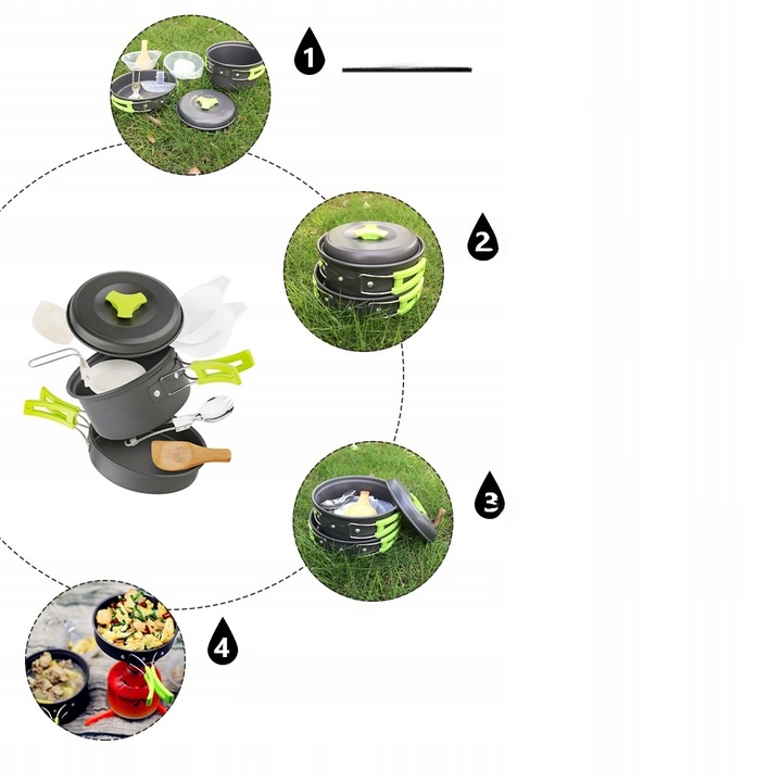 ZESTAW NACZYŃ ZEWNĘTRZNYCH ZESTAW DO PRZYPRAW KEMPINGOWYCH ZASTAWA OBIADOWA