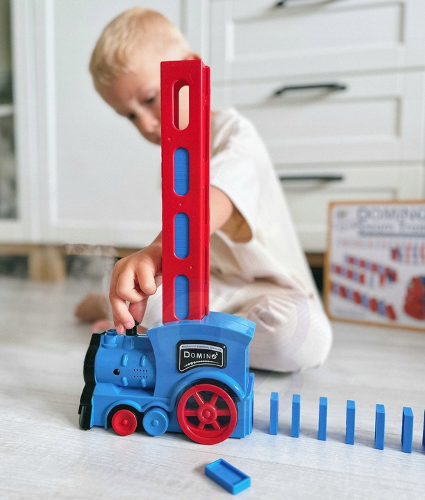 POCIĄG ELEKTRYCZNY KOLEJKA LOKOMOTWA Z PARĄ WODNĄ DO KLOCKÓW DOMINO WOOPIE