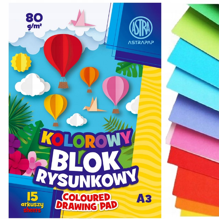 ASTRA ZESTAW BLOKÓW RYSUNKOWE, TECHNICZNE, BIAŁE KOLOROWE, BLOKI A4, A3