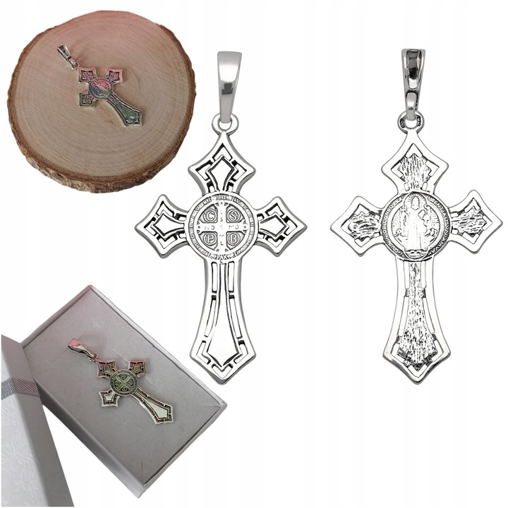 Krzyżyk srebrny św.benedykt oksydowany SREBRO 925