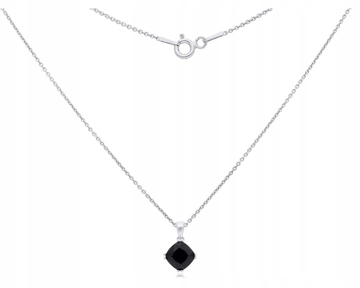Łańcuszek Srebrny z Zawieszką Czarny Kamień 925 Naszyjnik Damski dł. 50 cm