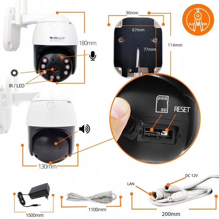 Kamera WiFi IP 8 Mpx 4K Zewnętrzna Obrotowa Bezprzewodowa ORLLO Z20 CHMURA