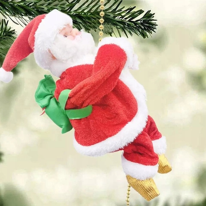 WSPINAJĄCY SIĘ MIKOŁAJ 20 cm PO LINIE 100CM Z MELODYJKA NA ŚWIĘTA