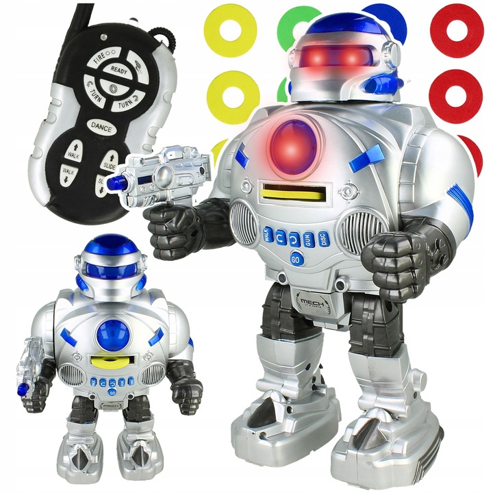 ZDALNIE STEROWANY ROBOT RC STRZELAJĄCY KRĄŻKAMI ZABAWKA INTERAKTYWNA DŹWIĘK