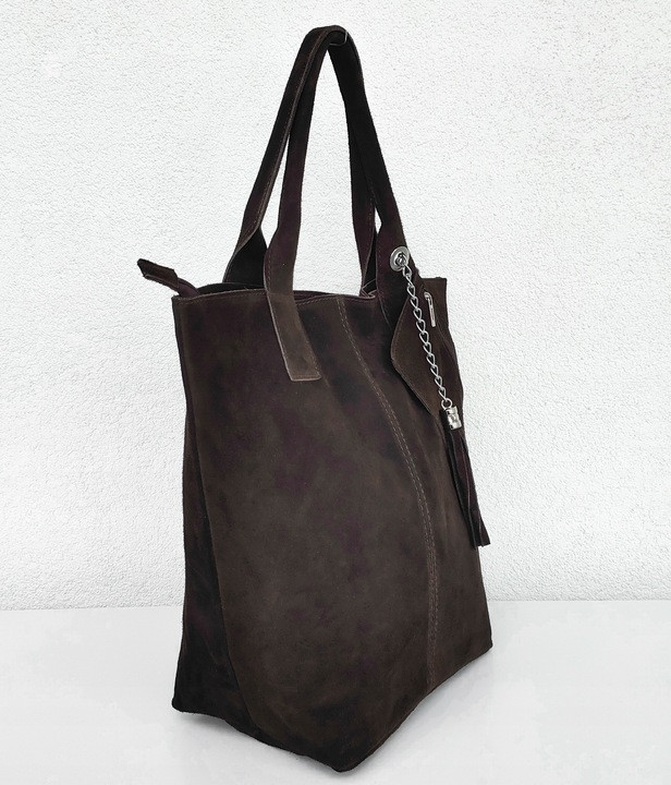 Zamszowa torebka shopper ciemna czekolada
