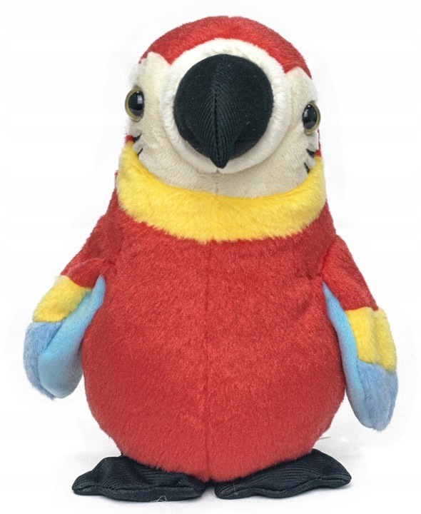 PAPUGA CZEROWNA GADAJĄCA POWTARZAJĄCA MUZYKUJĄCA PLUSZOWA MASKOTKA ROZMAWIA