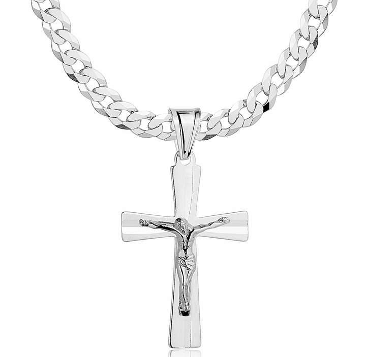 Łańcuszek Męski Srebrny Pancerka 5,00 mm z Krzyżykiem pr 925 Grawer Gratis