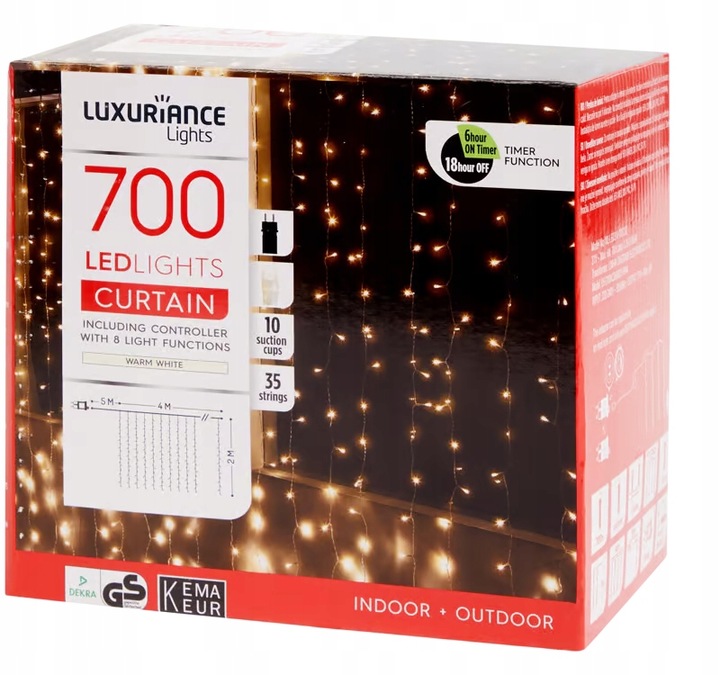 Kurtyna świetlna zewnętrzna duża 4x2m 700 LED timer Oświetlenie Świąteczne