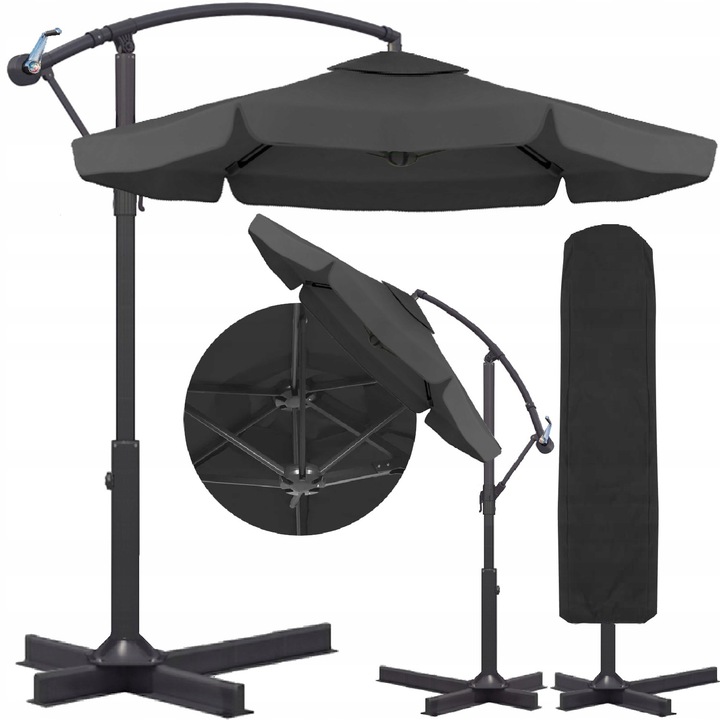 PARASOL ogrodowy DUŻY SKŁADANY SOLIDNY z WYSIĘGNIKIEM i FALBANĄ + POKROWIEC