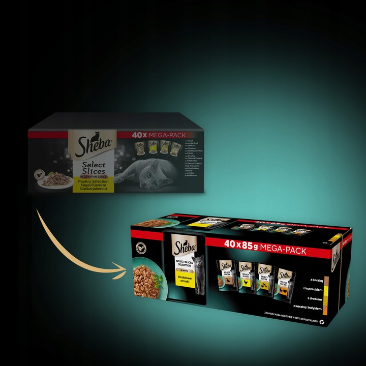 SHEBA drobiowe smaki mokra karma dla kotów w sosie saszetki 40x85 g