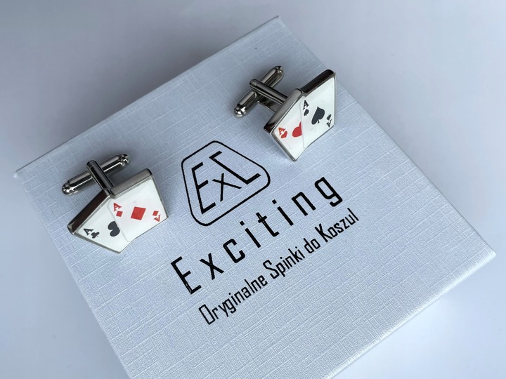 Spinki do mankietów EXC Poker Karty do Gry Kareta 4 Asy 2 Pary dla Szulera