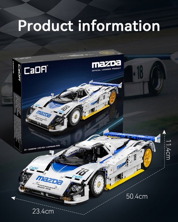 KLOCKI CADA MAZDA 787B AUTO SPORTOWE 50 CM 1:10 WYŚCIGÓWKA 1797 ELEMENTÓW