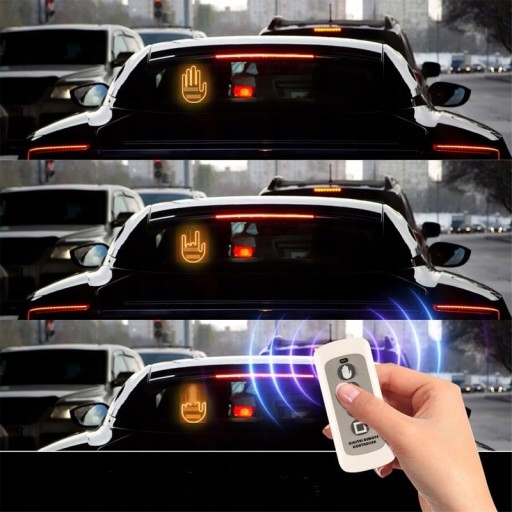 RĘKA LED NA TYLNĄ SZYBĘ SAMOCHODU SYGNALIZATOR GESTÓW ŚRODKOWY PALEC KCIUK