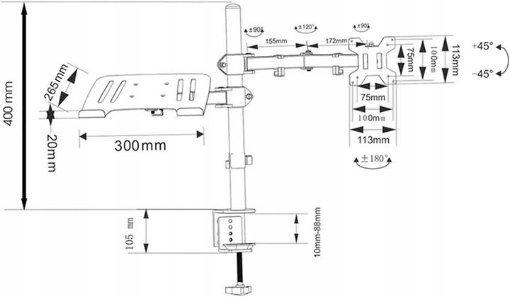 Uchwyt do monitora 10-32 i laptopa 12-17cali Biurkowy Regulowany