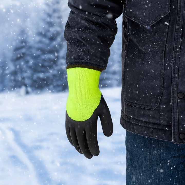 12 PAR Rękawice Robocze Ocieplane Ochronne BHP Grube Zimowe Latex Ciepłe 10