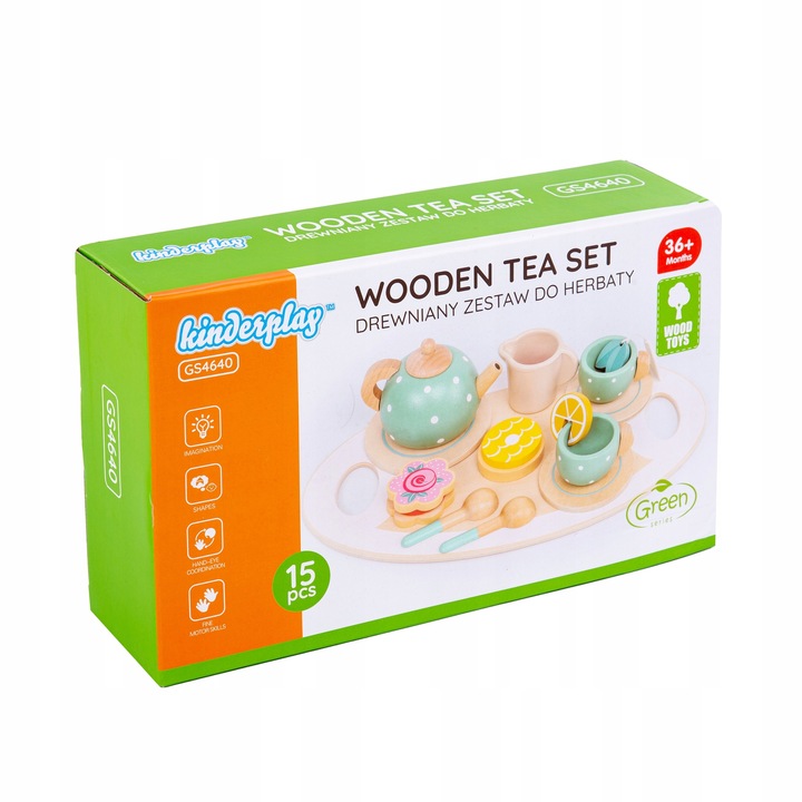 DREWNINAY ZESTAW DO HERBATY DLA DZIECI KINDERPLAY AKCESORIA + TACA