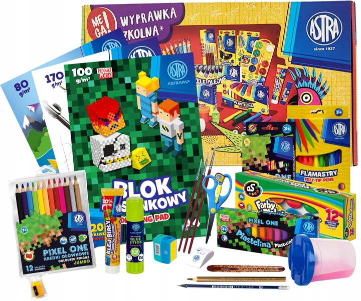 WYPRAWKA SZKOLNA XXL ASTRA 21 ELEMENTÓW klasa 1-3 + 10x ZESZYT W KRATKĘ A5