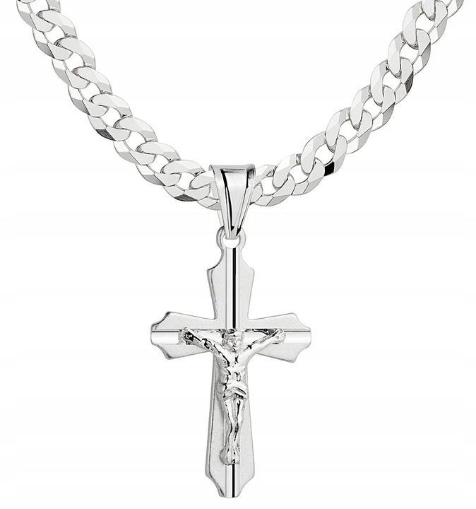 Łańcuszek Srebrny Męski Pancerka Pełny z Krzyżykiem na Komunię Chrzest