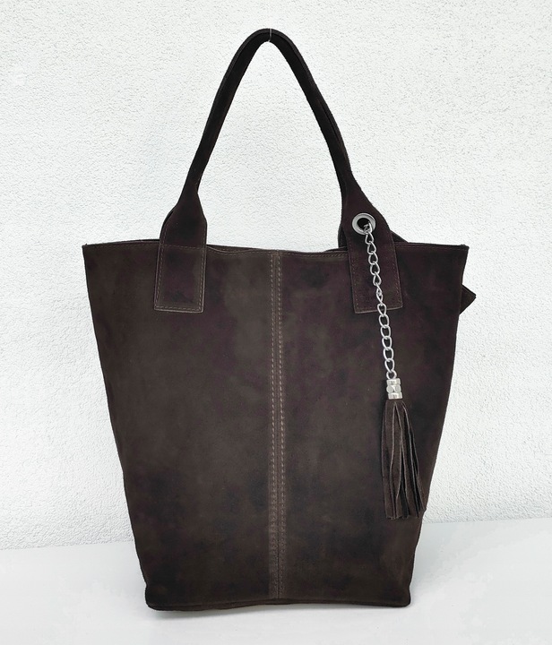 Zamszowa torebka shopper ciemna czekolada