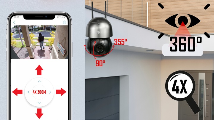 Obrotowa kamera zewnętrzna 360° IP WiFi z DETEKCJĄ RUCHU 5Mpx 2K AUDIO DVS