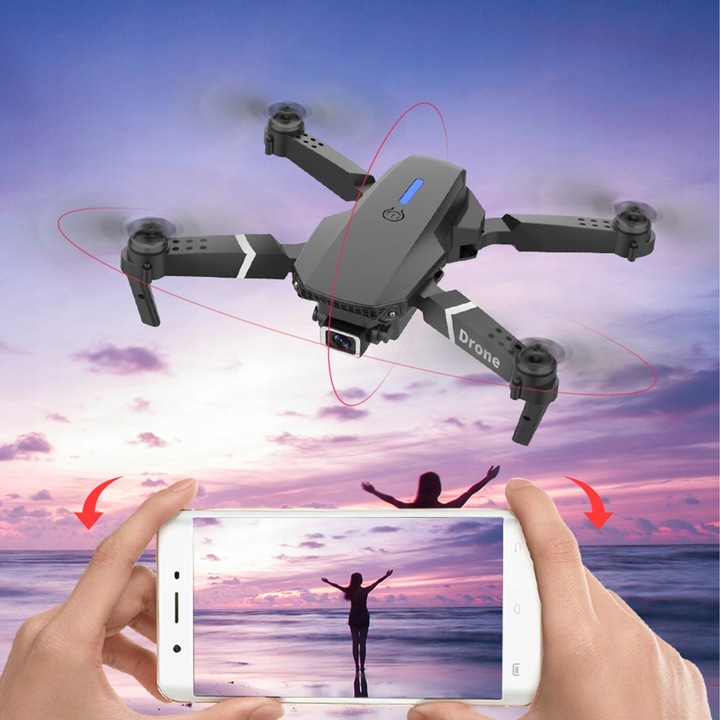 DRON E88 2x KAMERA 4K ZAWIS 200M UNIKANIE PRZESZKÓD WIFI+WALIZKA PILOT ETUI