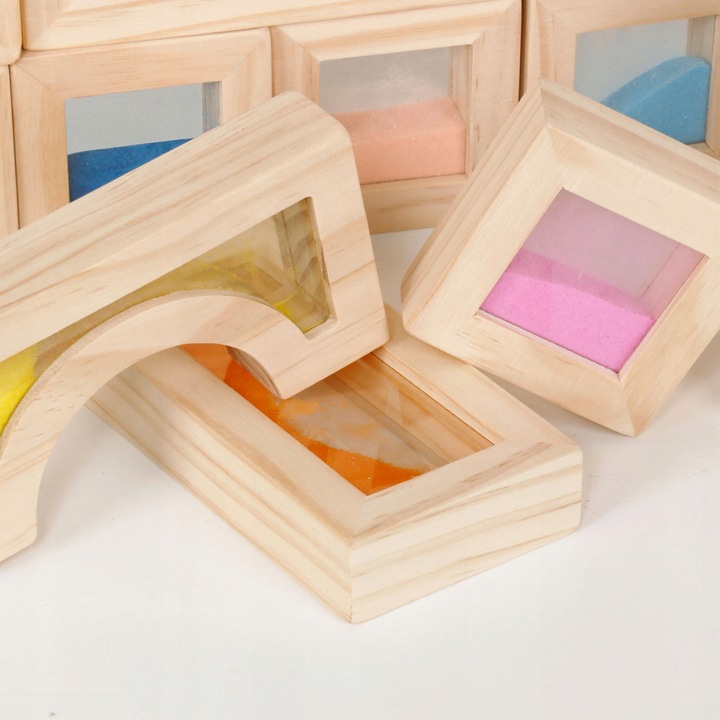 Drewniane klocki sensoryczne dla dzieci – zestaw 18 elementów do zabawy