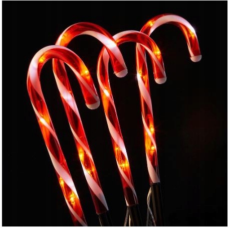 LAMPKI LED CUKIERKI LIZAKI 6SZT LED LASKA MIKOŁAJA 70CM CHOINKA SOLARNE