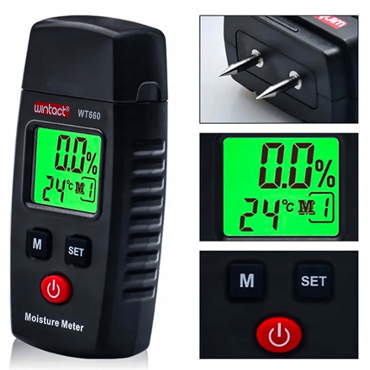 WILGOTNOŚCIOMIERZ MIERNIK WILGOTNOŚĆ DREWNA BETONU CEGŁY GIPSU KOMPAKTOWY