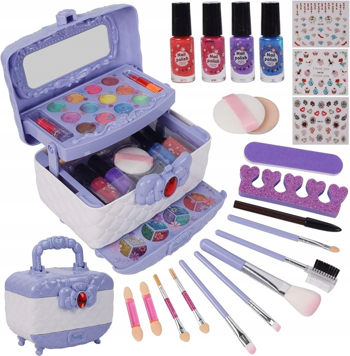 KUFER KOSMETYKÓW DO MAKIJAŻU I PAZNOKCI CIENIE,ZESTAW DLA MAŁEJ KSIĘŻNICZKI