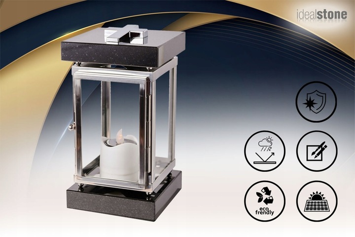 Lampion znicz nagrobny na pomnik srebrny stal nierdzewna + czarny granit