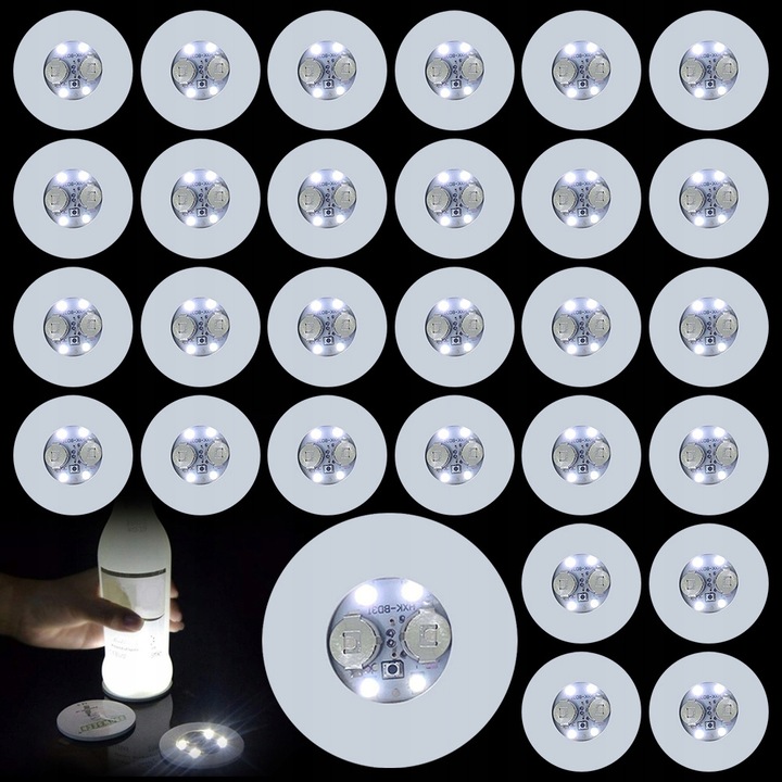 30 LED Coaster LED Naklejka LED Lampki LED do butelek na szampańskie Party