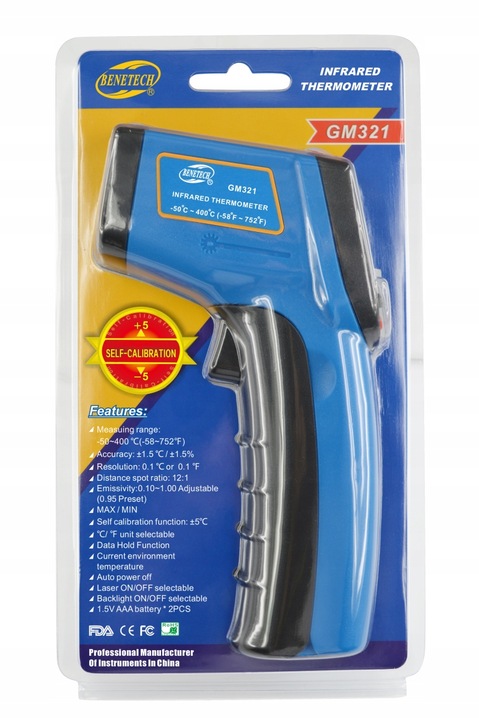 PIROMETR TERMOMETR LASEROWY BEZDOTYKOWY NA POCZERWIEŃ EMISYJNOŚĆ -50+400°C