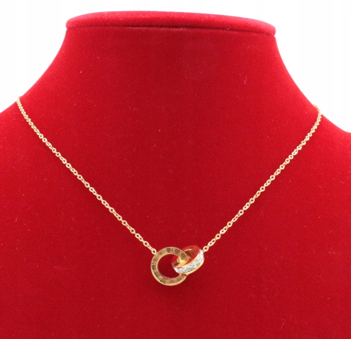 KOMPLET BIŻUTERII ZE STALI CHIRURGICZNEJ KÓŁKA RING CYRKONIE KOLOR ZŁOTY