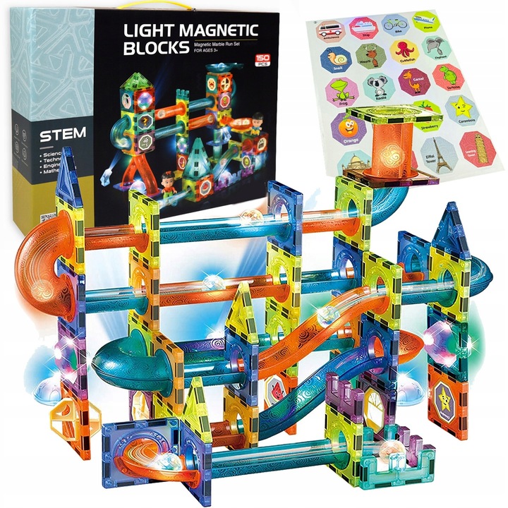 Klocki MAGNETYCZNE Konstrukcyjne 3D ZESTAW XXL TOR KULKOWY 110 elementów