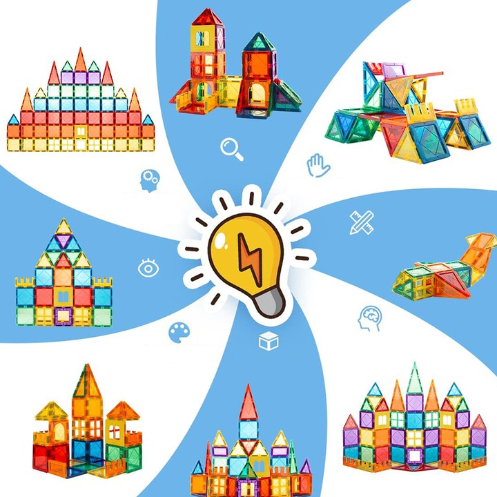 DUŻE KLOCKI MAGNETYCZNE KAFELKI ZESTAW XXL 34 EL RAINBOW MAGNETIC TILES