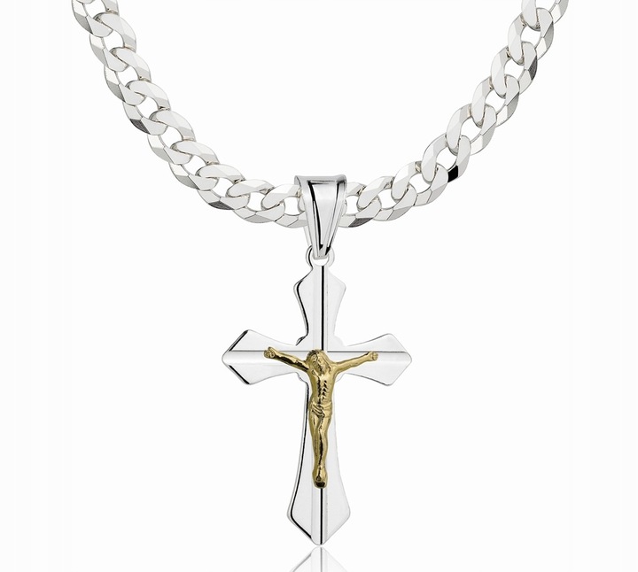 Łańcuszek Srebrny Męski Pancerka 5,00 mm z Krzyżykiem pr 925 Grawer Gratis