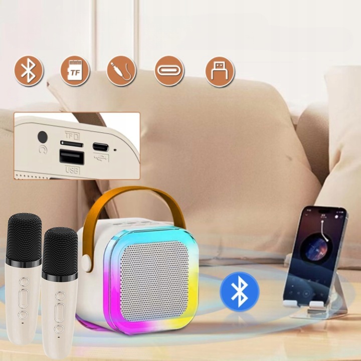 Bezprzewodowy Zestaw Do Karaoke Dla Dzieci Bluetooth Głośnik + 2 mikrofony