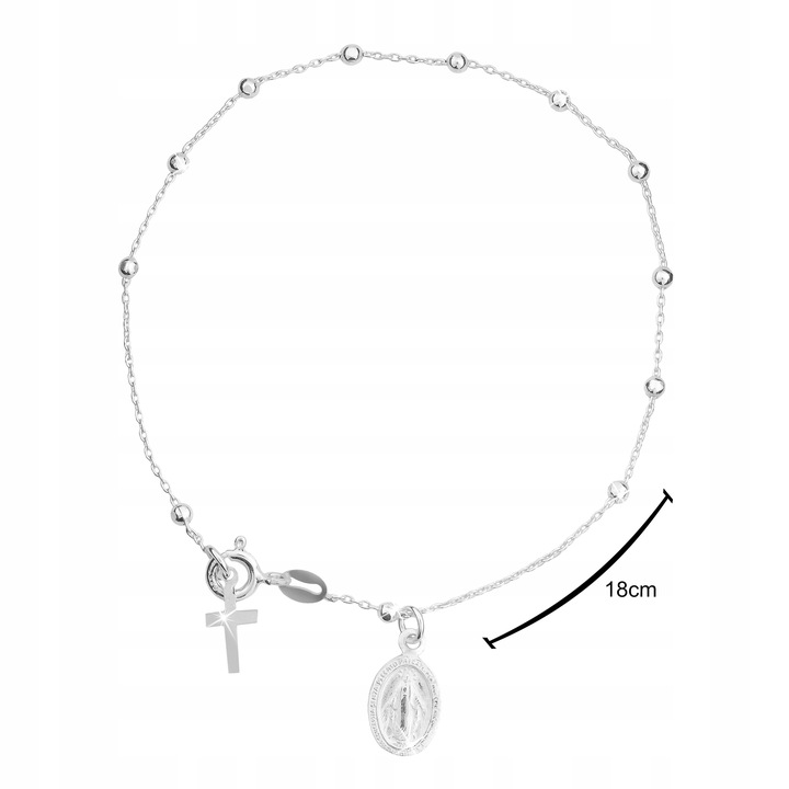 Bransoletka srebrna na rękę różaniec krzyżyk medalik srebro na komunię