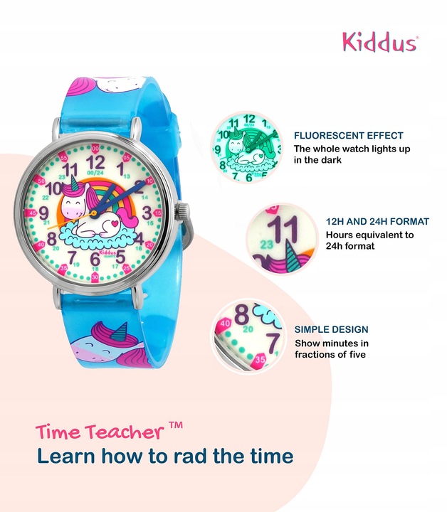 Kiddus zegarek dziecięcy Time Teacher Happy Unicorn Fluor