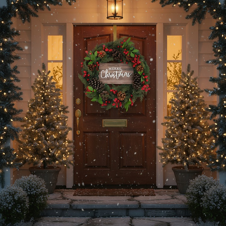 WIANEK WIENIEC DEKORACYJNY ŚWIĄTECZNY OZDOBA NA DRZWI STROIK CZERWONY 50CM