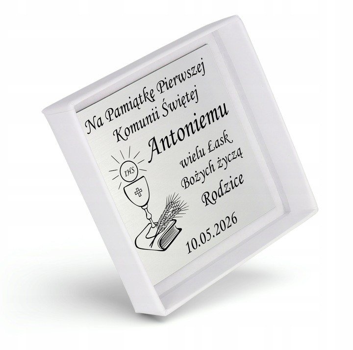 Medalik Komunijny Łańcuszek Srebrny Matka Boska do Komunii Chrztu Srebro