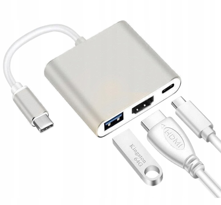 Adapter Przejściówka HUB 3w1 MHL HUB USB C HDMI 4K do MacBook Samsung