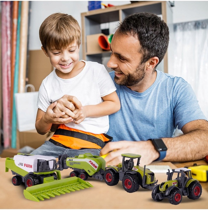 ZESTAW TRAKTOR CIĄGNIK KOMBAJN MASZYNY POJAZDY ROLNICZE ZWIERZĘTA PREZENT