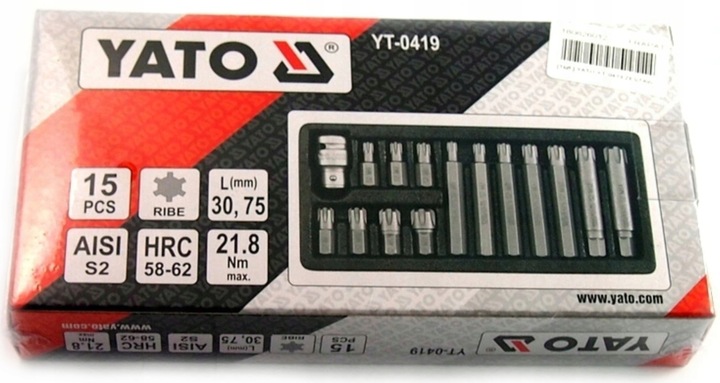 YATO ZESTAW 15 BITÓW KOŃCÓWEK WKRĘTAKOWYCH RIBE 30x70mm KOMPLET YT-0419