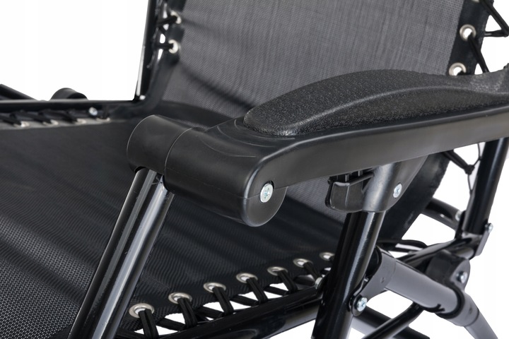 Leżak Ogrodowy WZMACNIANY ZERO GRAVITY metal czarny składany GRATIS PÓŁKA!