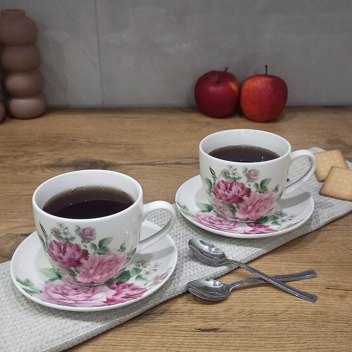 LIVELLO KOMPLET 2 FILIŻANEK PORCELANOWYCH ZE SPODKIEM 250 ML / 14 CM KWIATY